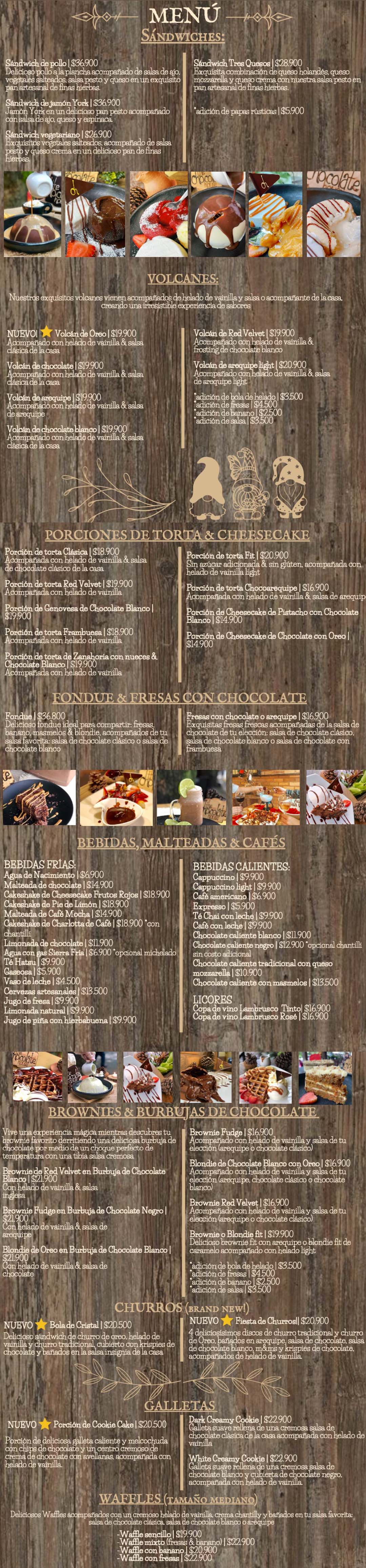 Carta Repostería The Chocolate House