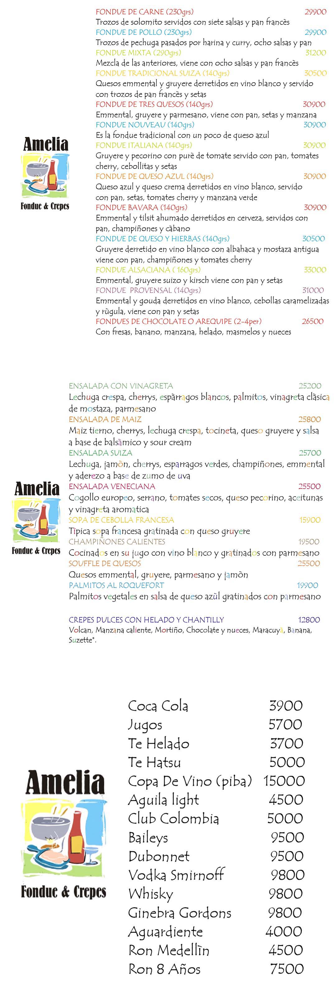 Carta Restaurante Amelia