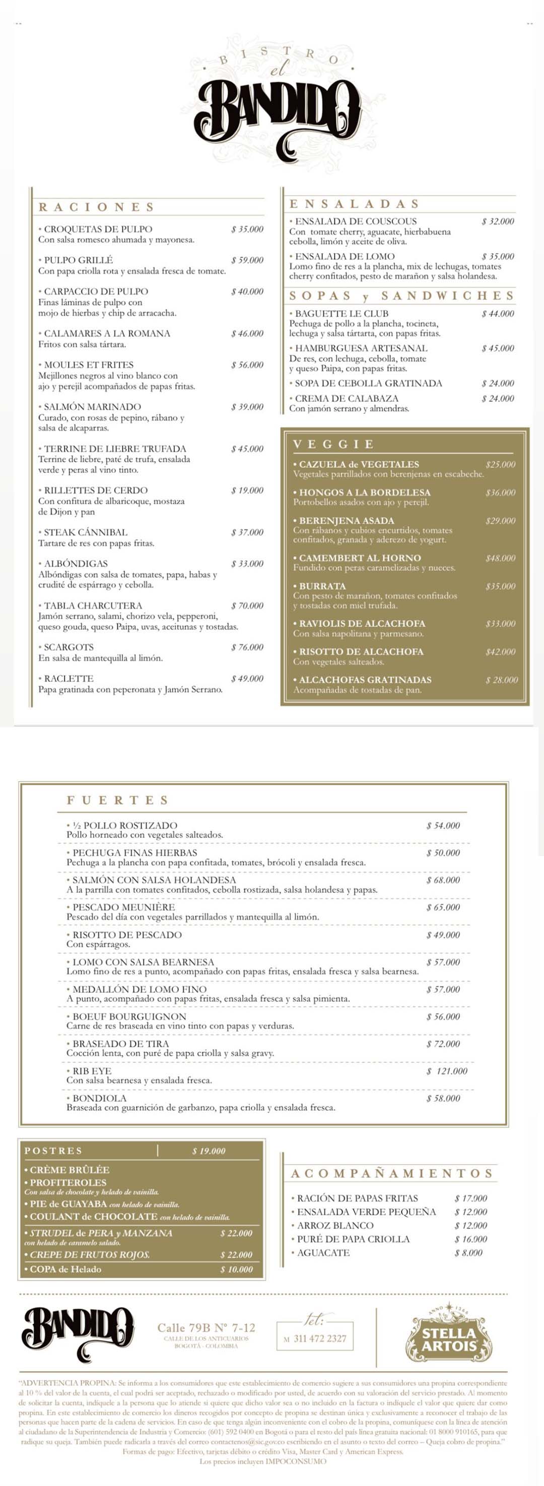 Carta Restaurante Bandido