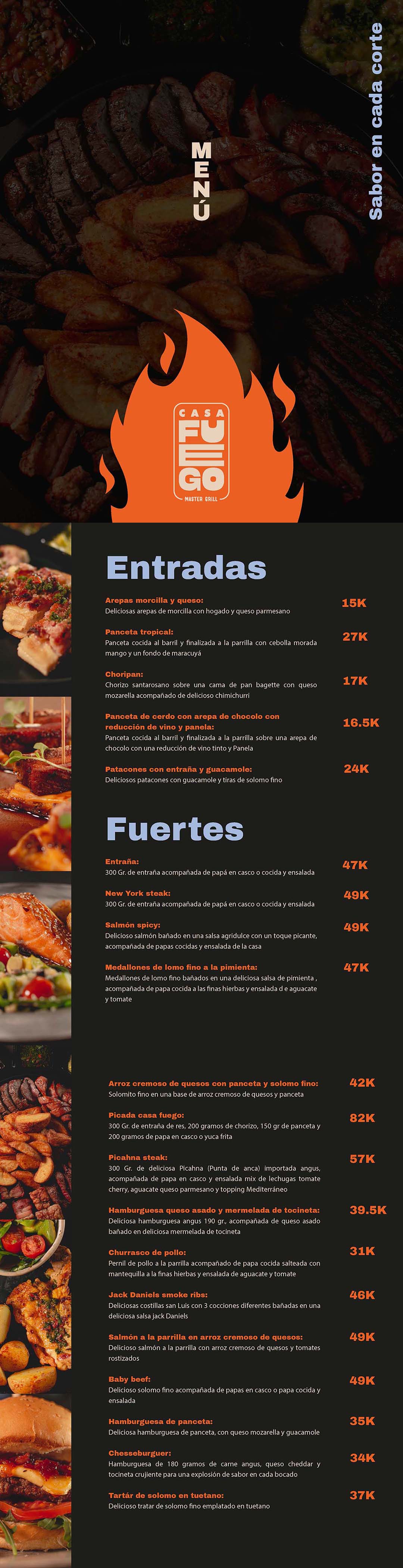 Carta Restaurante Casa Fuego