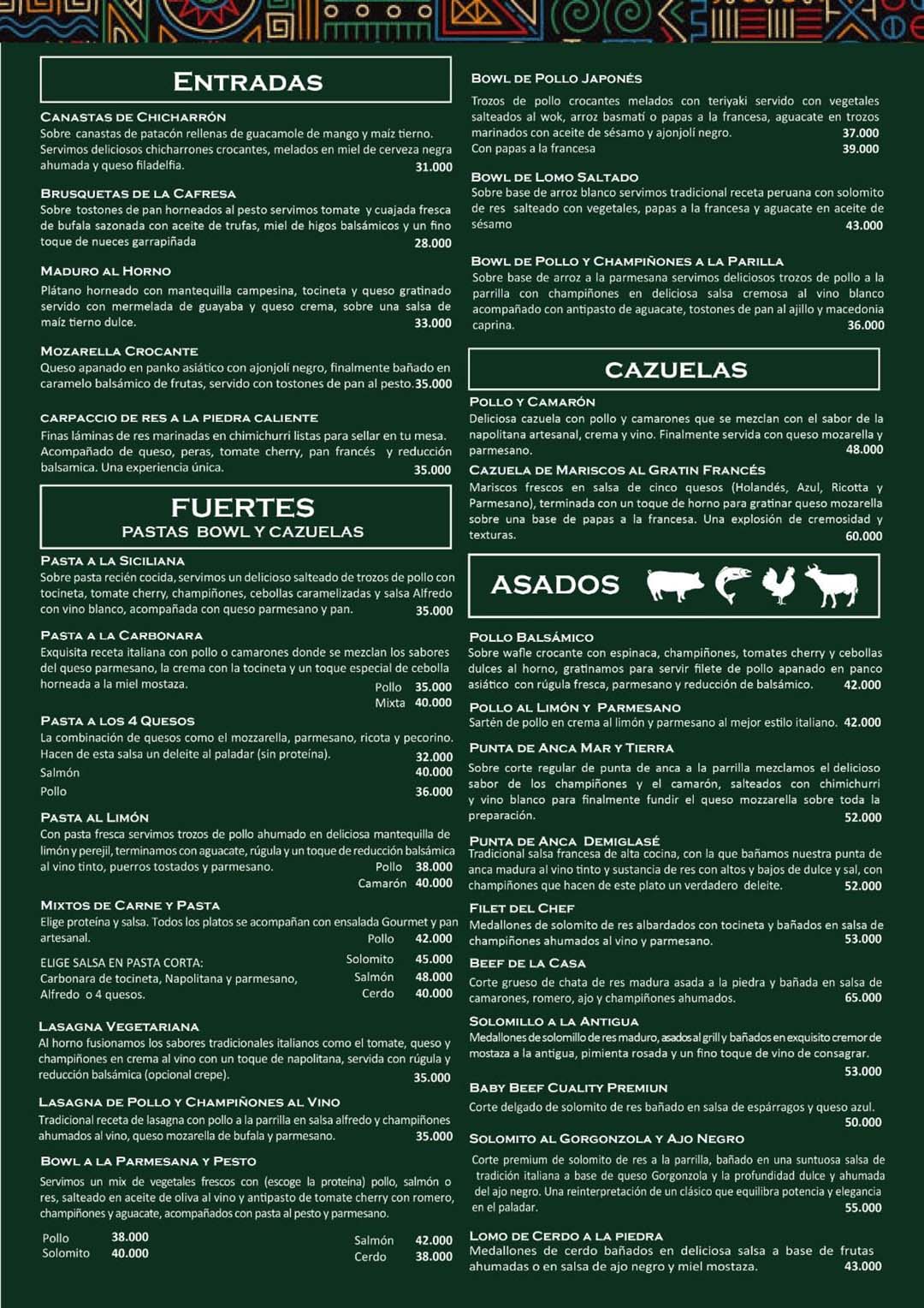 Carta Restaurante LA DESPENSA