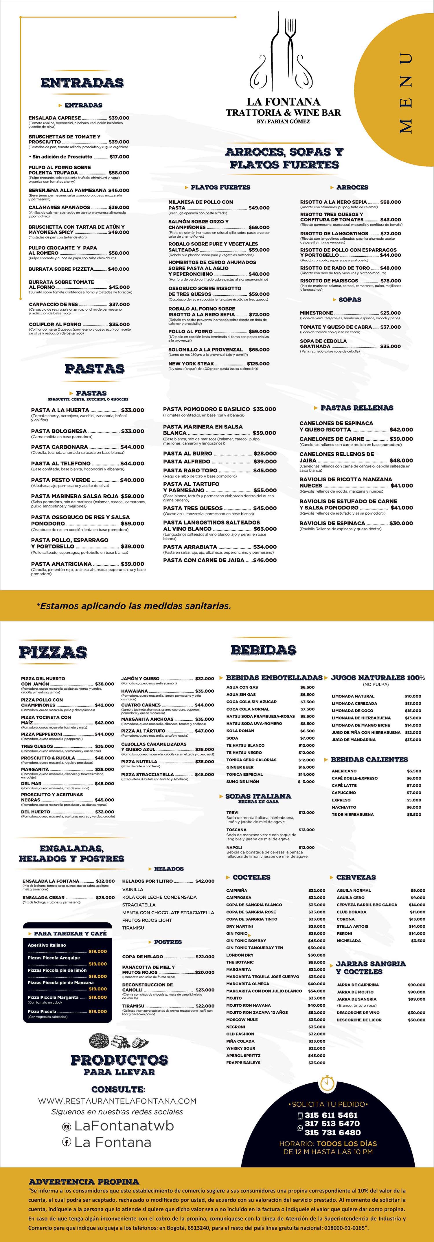 Carta Restaurante La Fontana
