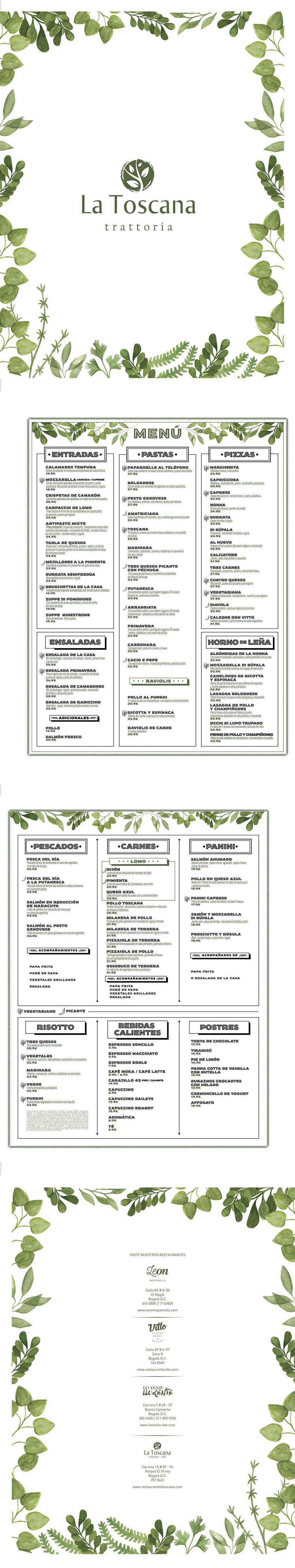 Carta Restaurante La Toscana Trattoría