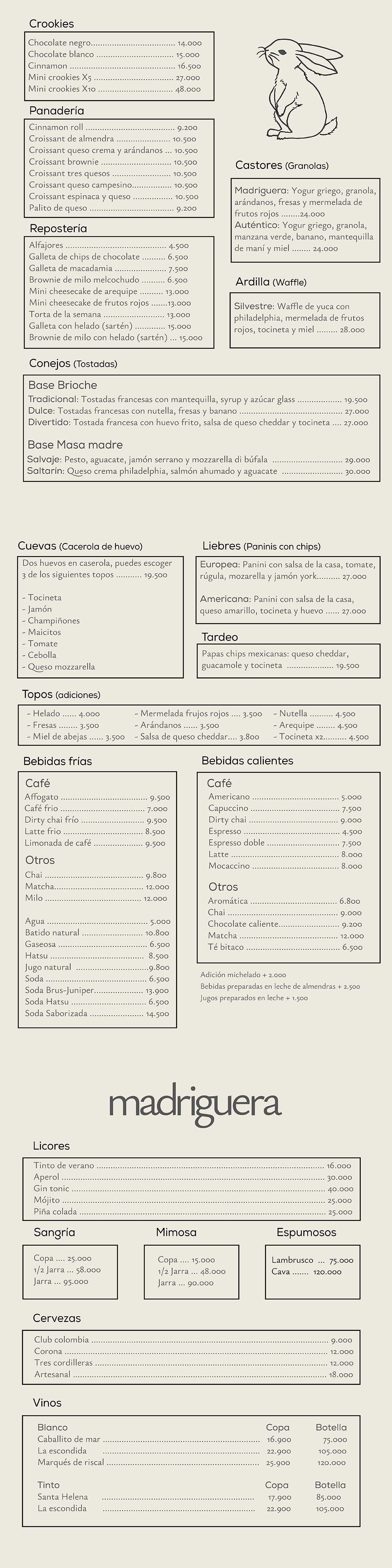 Carta Restaurante Madriguera Café