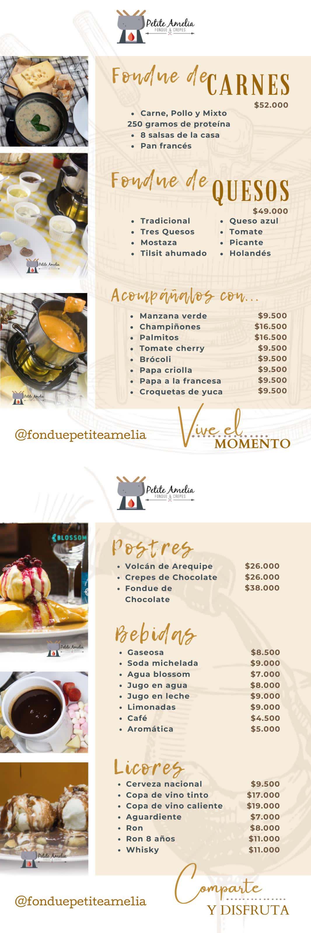 Carta Restaurante Petite Amelia