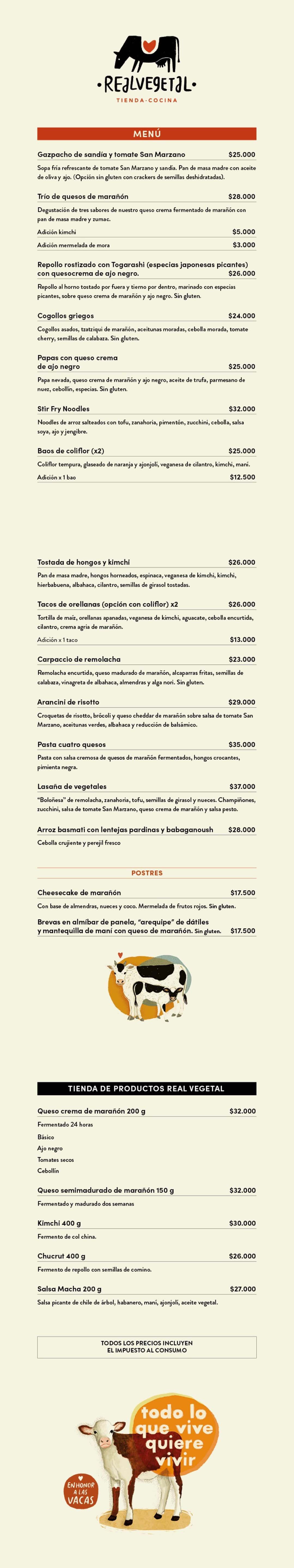 Carta Restaurante Real Vegetal