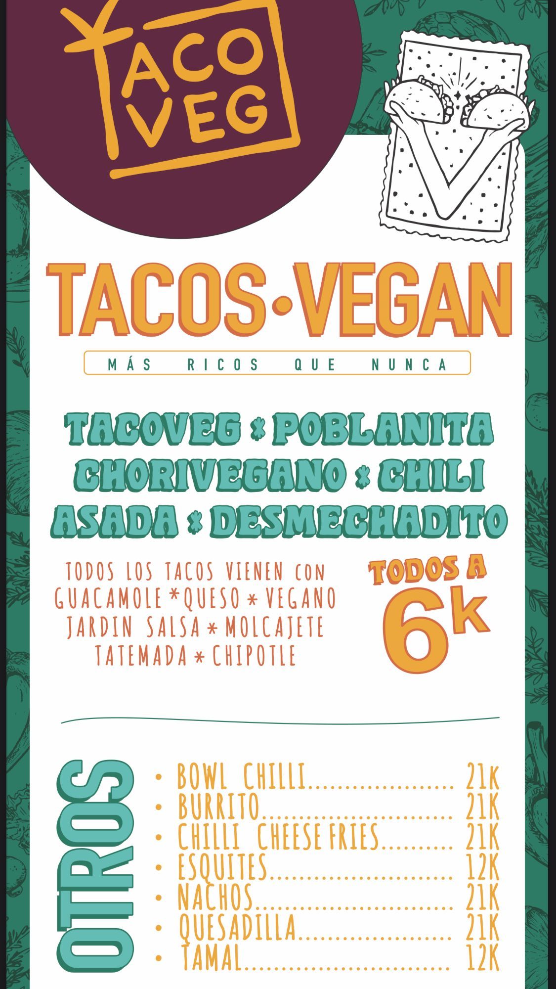 Carta Restaurante Taco Veg