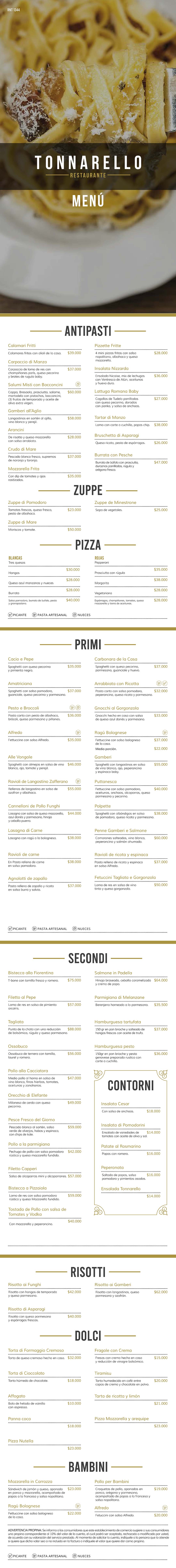 Carta Restaurante Tonnarello
